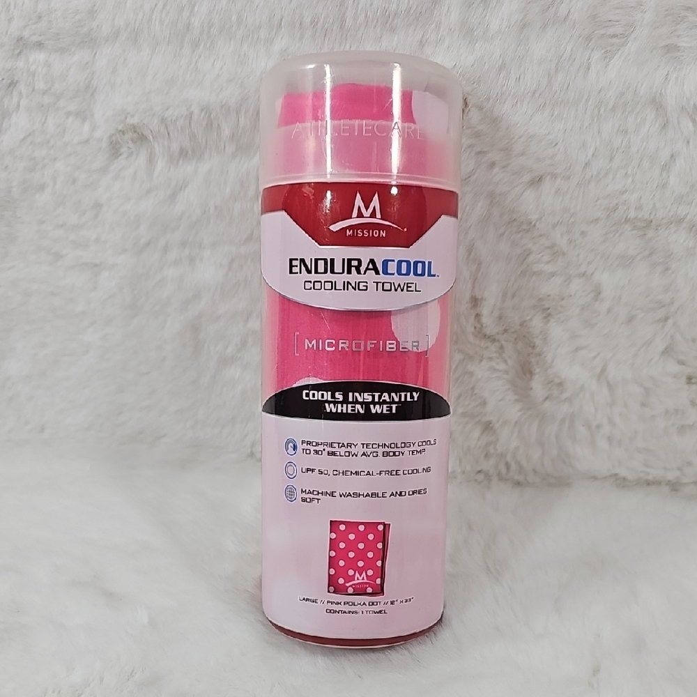 Mission Enduracool Cooling Towel Microfiber 12" x 33" Large Pink Polka Dot